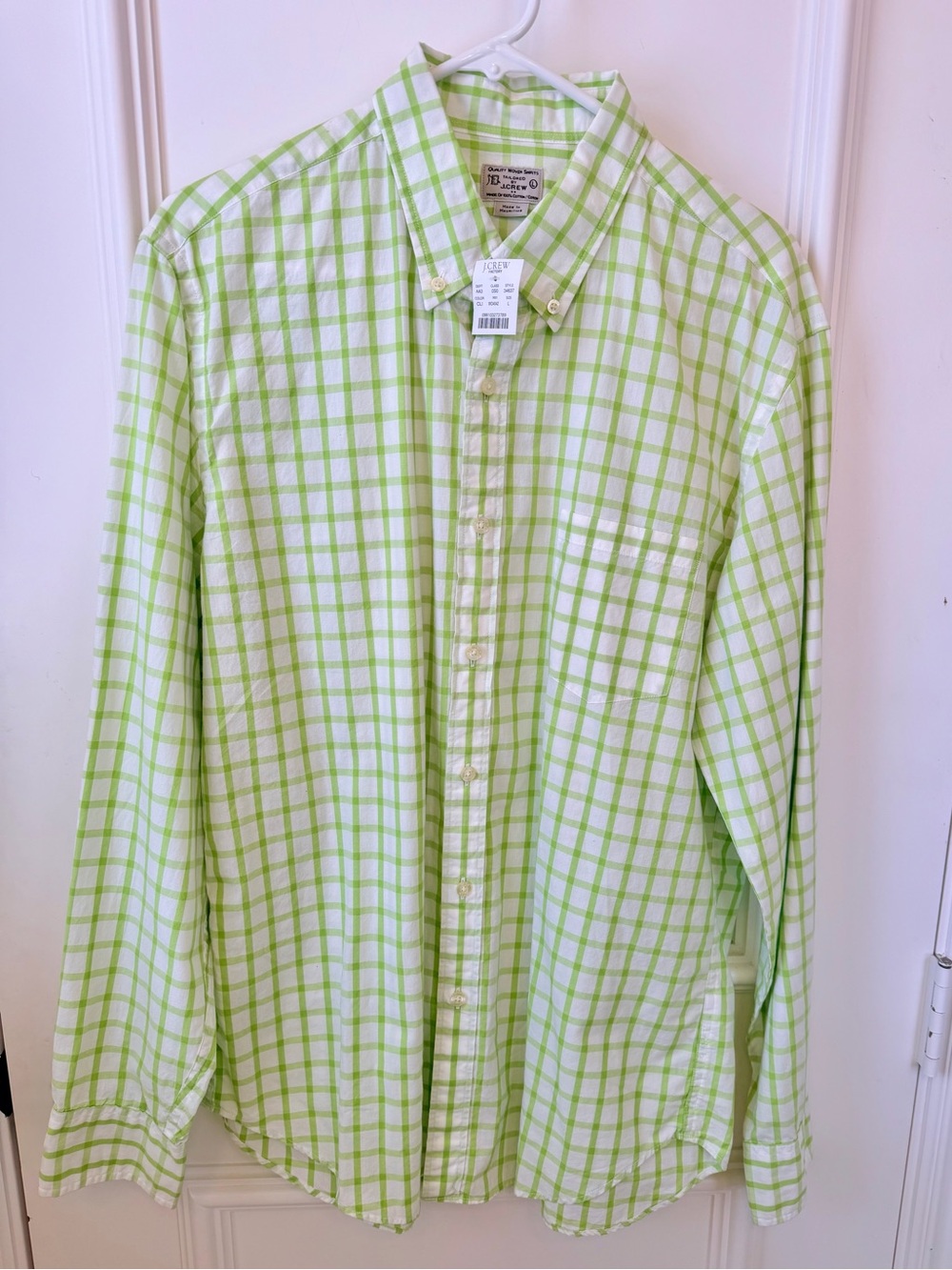 J. Crew Green and White Windowpane Button-Down Shirt